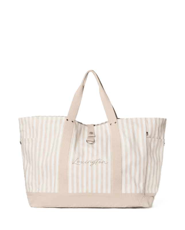 Herringbone beach bag, beige stripe