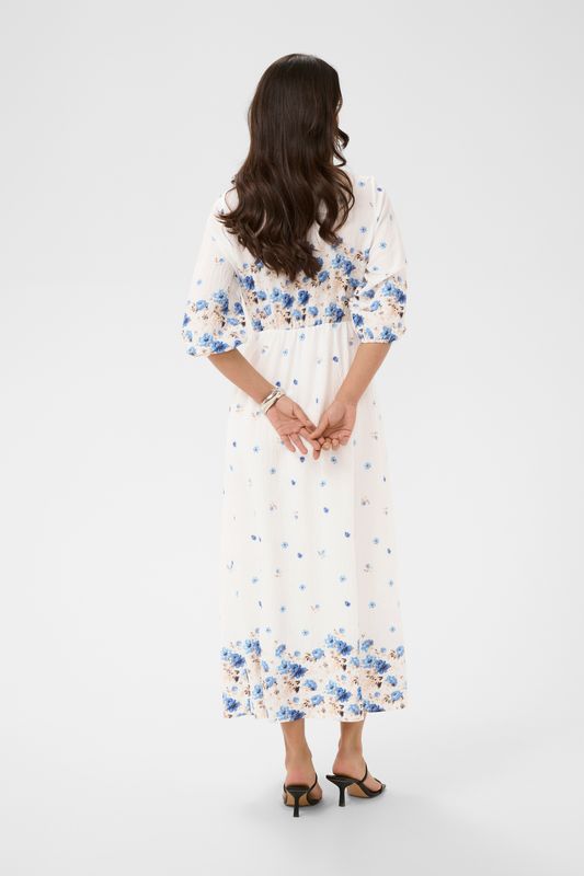 KArosine long dress, blue tones border flower
