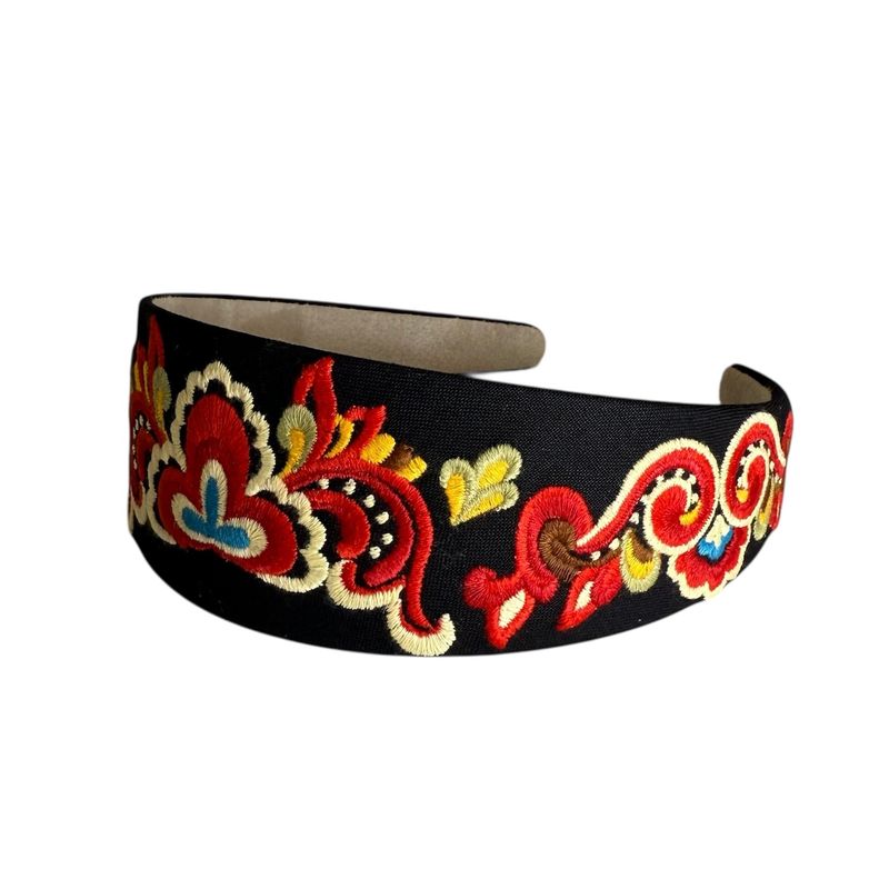 Bunadshårbøyle håndbrodert, sort/multicolor